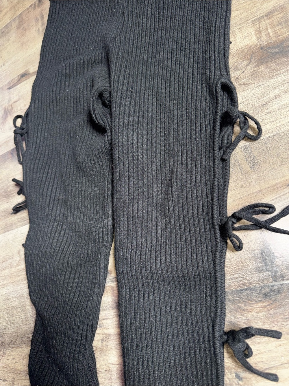 Maniere De Voir Ribbed Knit Lace-Up Side-Tie Flare Pants Black Sz S Coquette - Picture 12 of 13